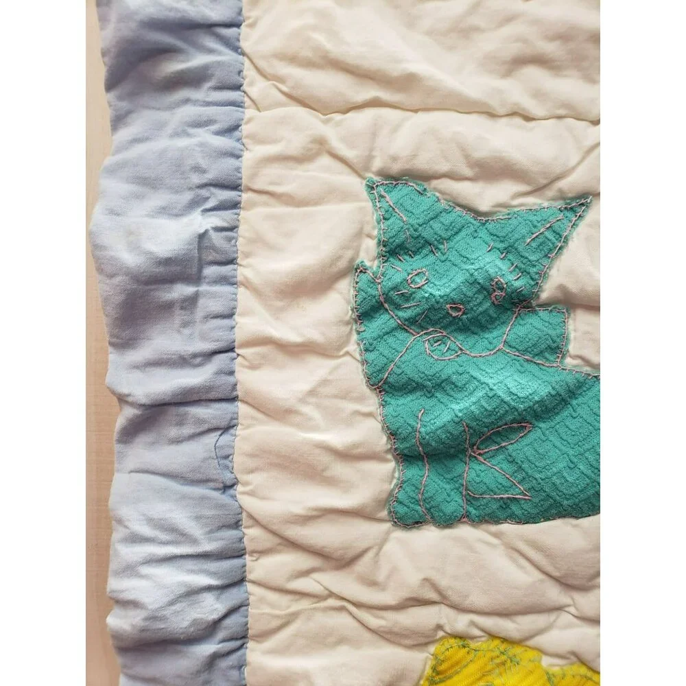 Handmade Baby Quilt, Animal Applique, Blue & White 33
